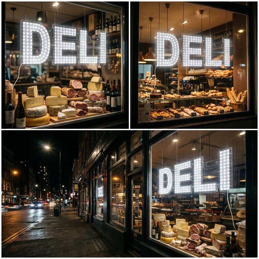 EPL DELI White, LED 2G Blinking Sign, Eye-Catching, Super Bright, 10"x28", Remote, Business decor, Storefront display, Restaurant signage