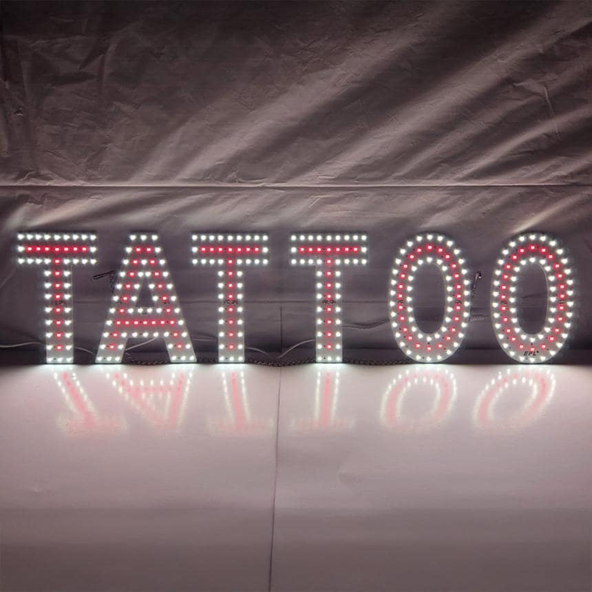 EPL TATTOO Red, Led 1G On-off Sign, Eye-catching sign, Super Bright, 7"x30", Ink Studio Decor & Body Art Shop Wall Display, Professional