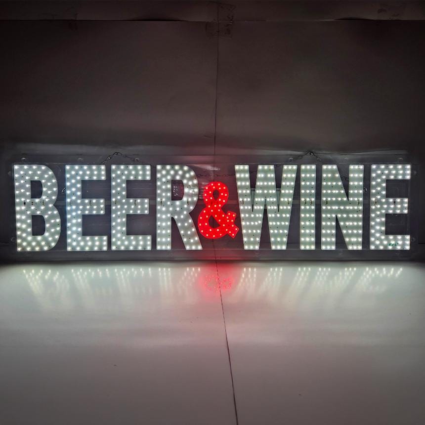 EPL Beer&Wine White/Red, LED 2G Blinking Sign, Eye-Catching, Super Bright, 7"x32", Remote, Business decor, Storefront display, Restaurant