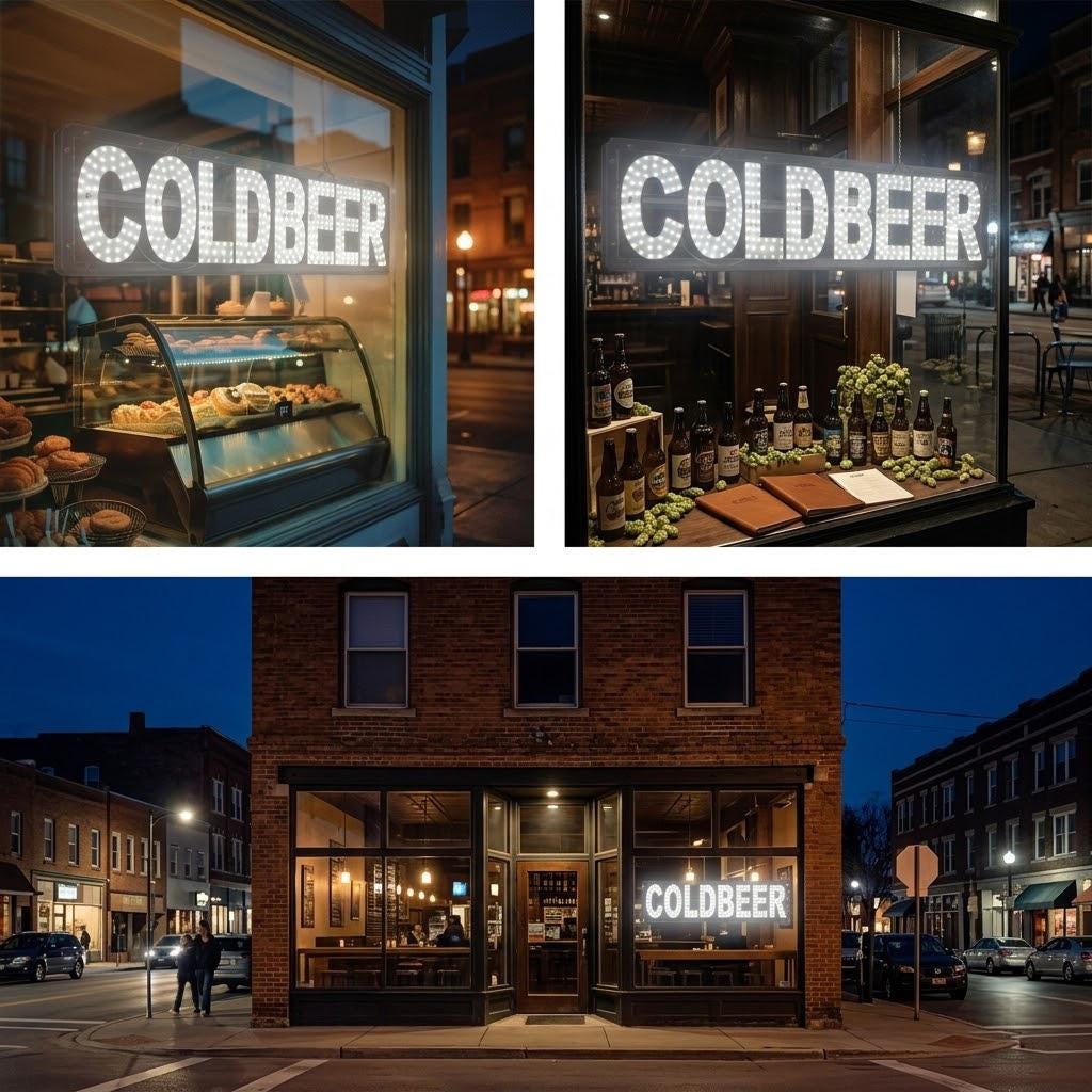 EPL COLDBEER White, LED 2G Blinking Sign, Eye-Catching, Super Bright, 7"x30", Remote, Business decor, Storefront display, Restaurant signage