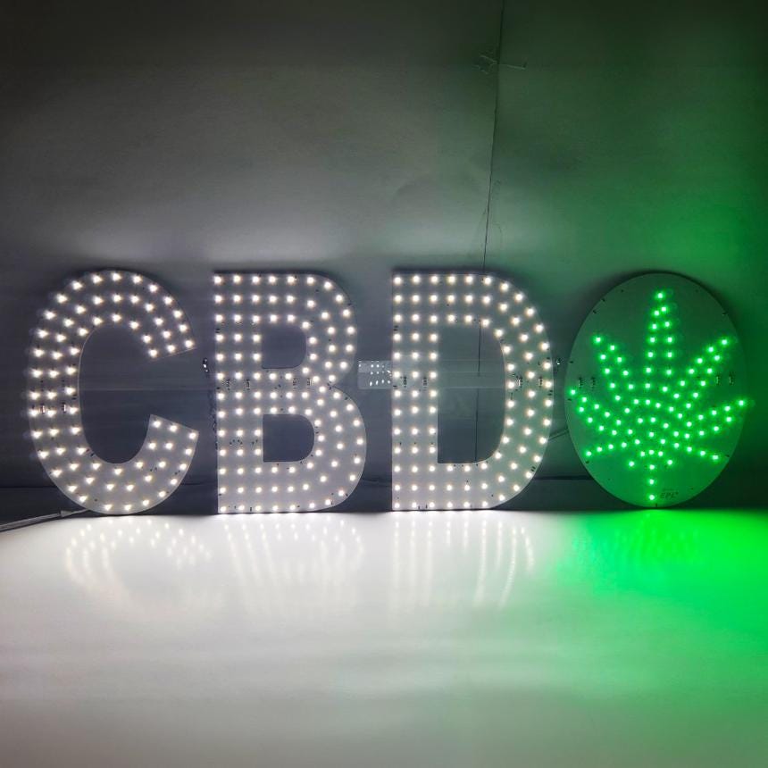 EPL CBD Leaf White Green, LED 3G sparkling sign, eye-catching, super bright, 10"x30", Remote, Business decor, Storefront display, Signage