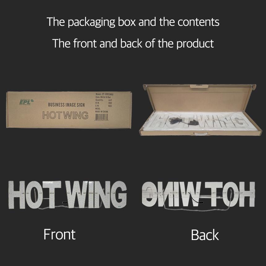 EPL HOTWING Red, Led 1G On-Off Sign, Eye-Catching, Super Bright, 7"x32", Storefront Light, Restaurant Food Cafe Window Hanging Display
