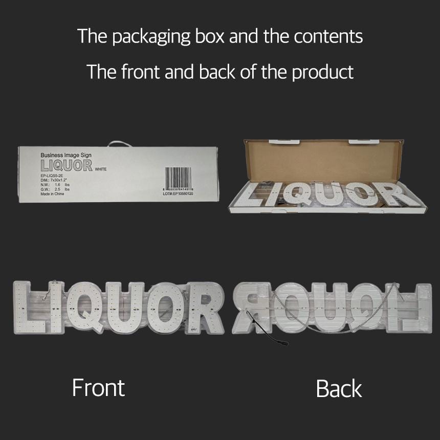 EPL LIQUOR White, LED 2G Blinking Sign, Eye-Catching, Super Bright, 7"x30", Remote, Business decor, Storefront display, Restaurant signage