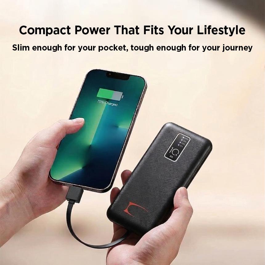 SOLEVCG PB-WH, 10000mAh Portable Power Bank with Built-in 3 Cables, Slim Fast Charging External Battery Pack for iPhone, Android, Samsung