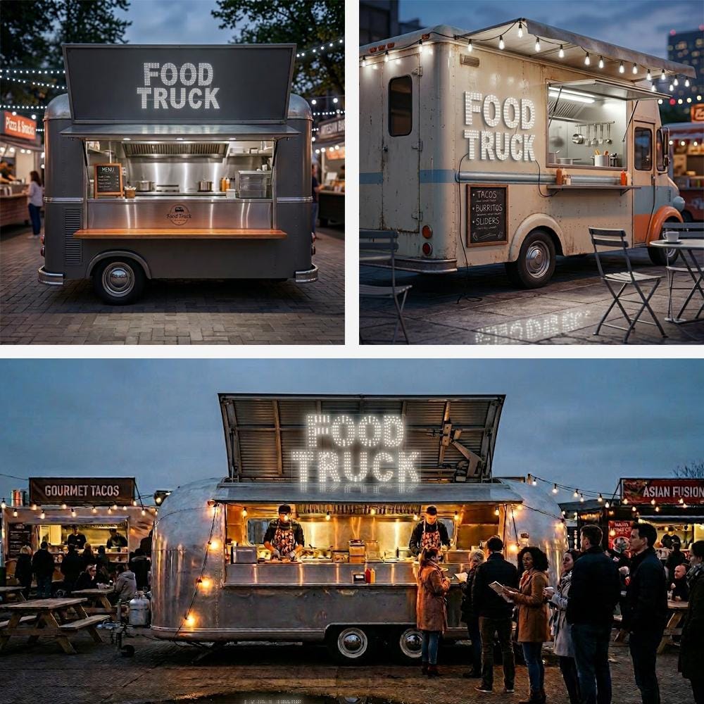 EPL FOOD TRUCK White, Led 1G On-off Sign, Eye-catching sign, Super Bright, 13"x22", Business decor, Storefront display, Restaurant signage