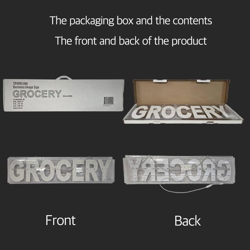 EPL GROCERY Green, LED 3G Sparkling Sign, Eye-catching, Super Bright, 8"x32", Remote, Business decor, Storefront display, Restaurant signage