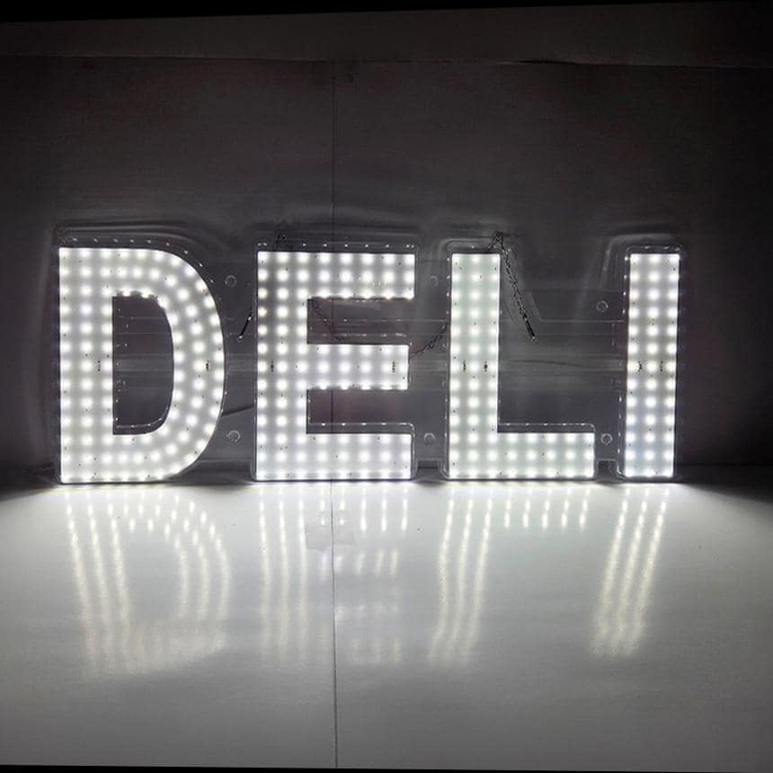 EPL DELI White, LED 2G Blinking Sign, Eye-Catching, Super Bright, 10"x28", Remote, Business decor, Storefront display, Restaurant signage