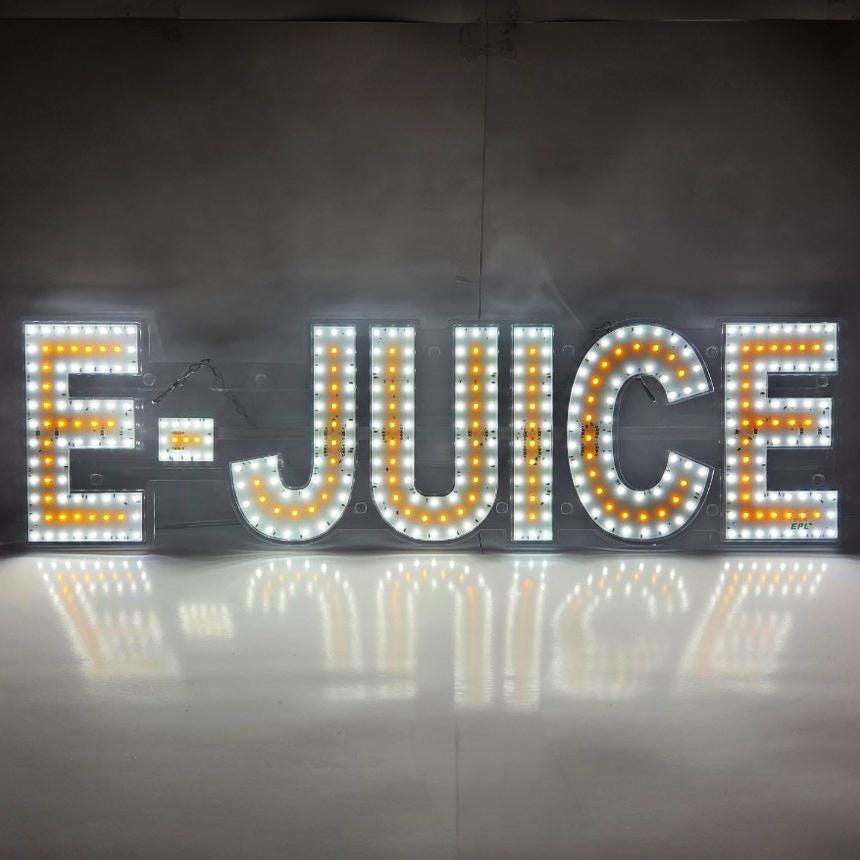 EPL E-JUICE Yellow, LED 3G Sparkling Sign, Eye-catching, SuperBright, 8"x30", Remote, Business decor, Storefront display, Restaurant signage