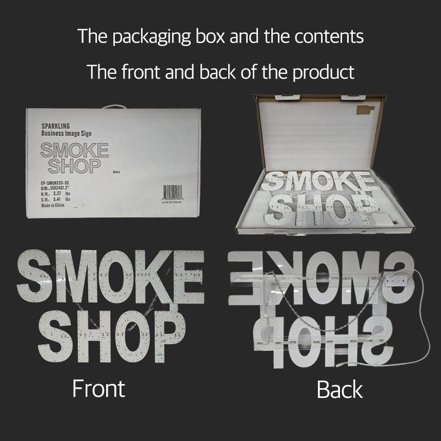 EPL SMOKE SHOP White, Led 3G Sparkling Sign, Eye-catching Sign, Super Bright, 15"x24" & 20"x30", Remote, Business decor, Storefront display