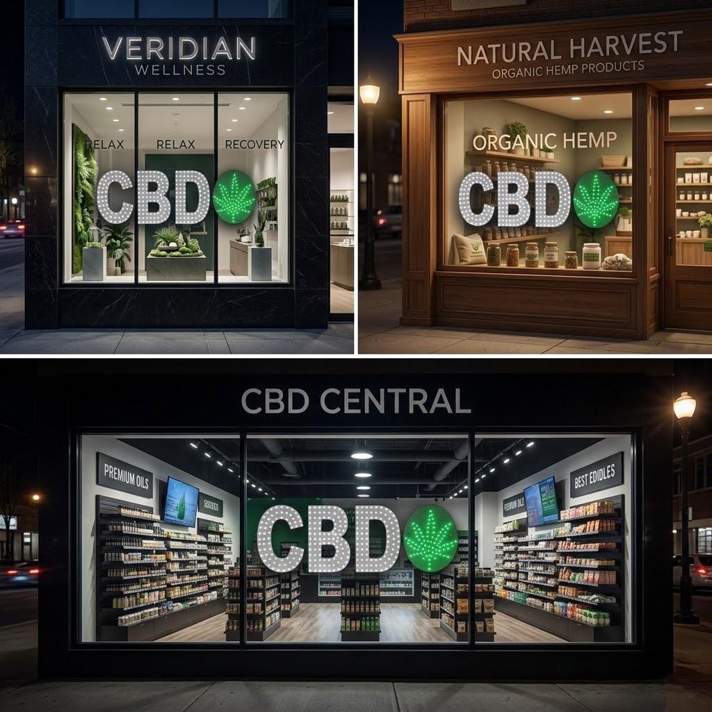 EPL CBD Leaf White Green, LED 3G sparkling sign, eye-catching, super bright, 10"x30", Remote, Business decor, Storefront display, Signage