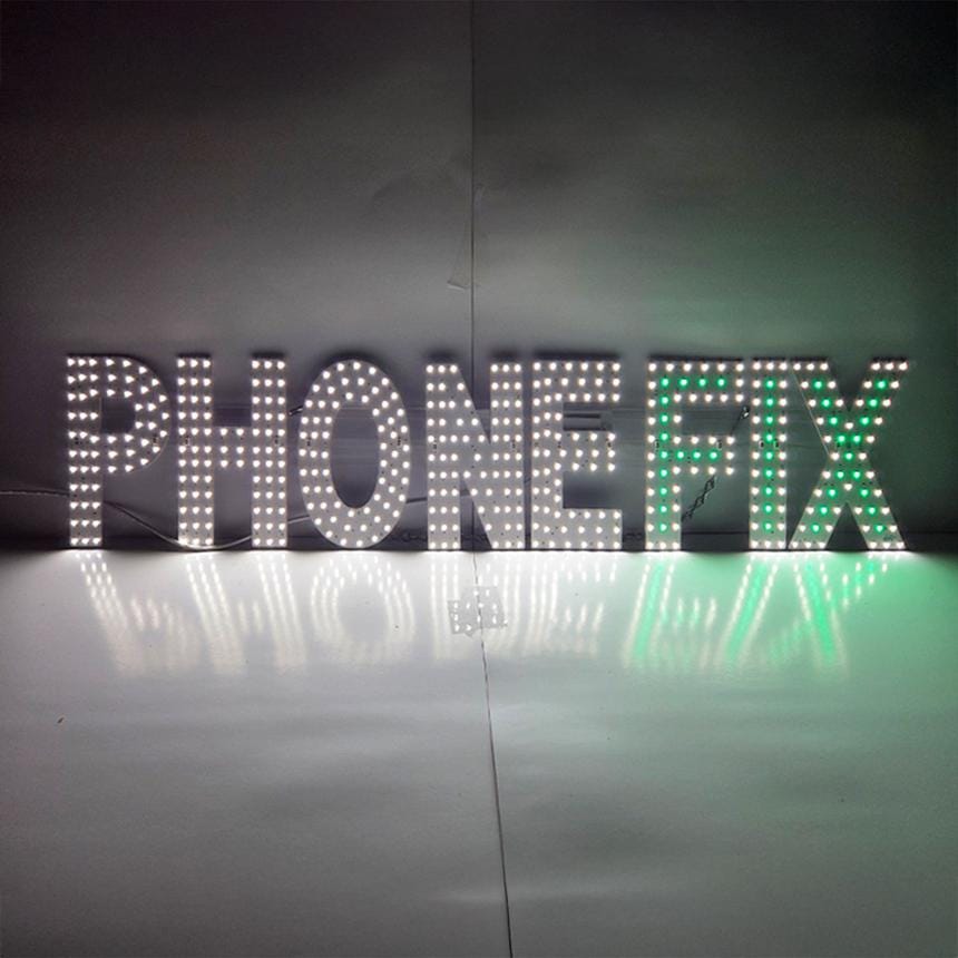 EPL PHONE FIX White/Green, Led 2G Blinking Sign, Eye-Catching, Super Bright, 7"x34", Remote, Repair Shop Business decor, Storefront display