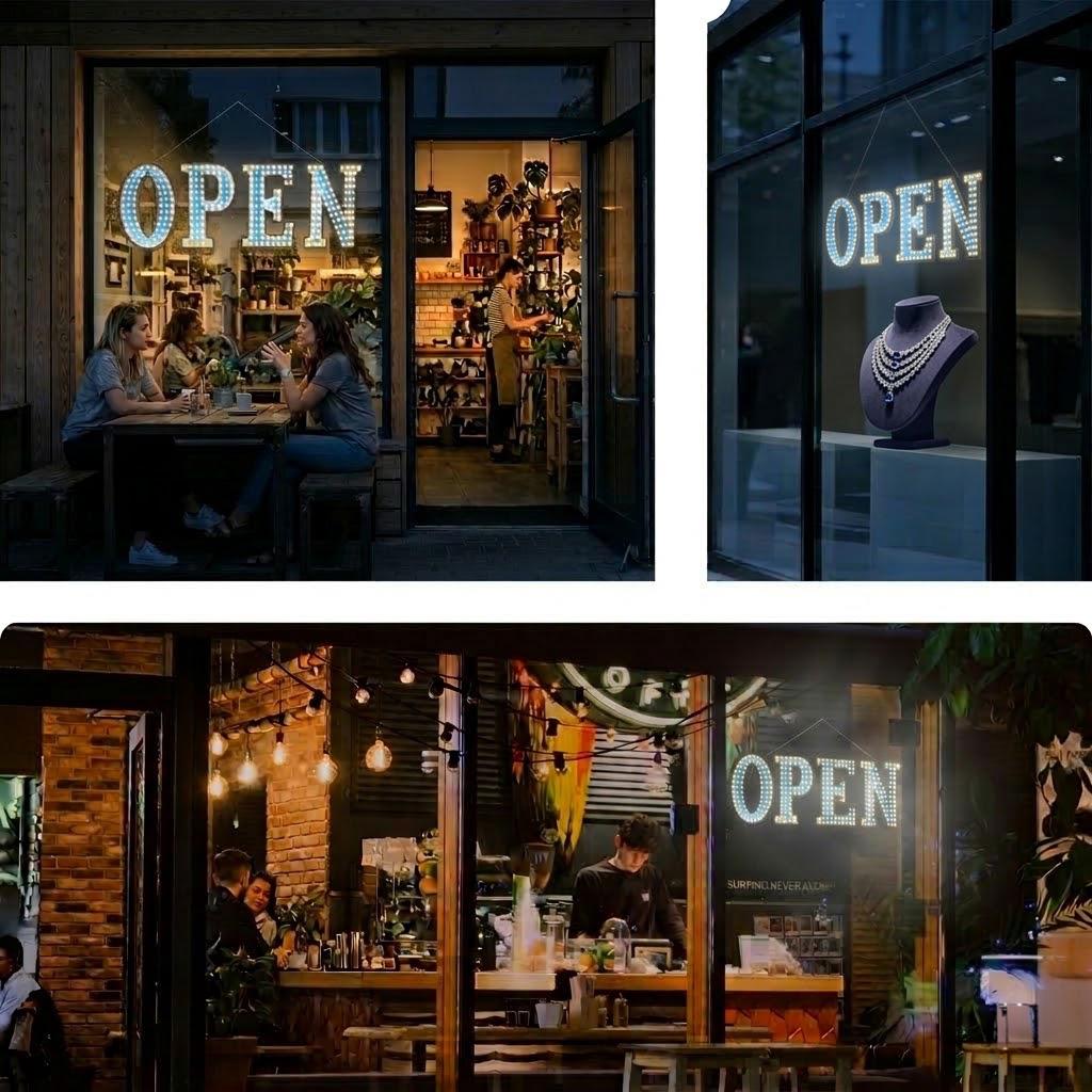 EPL OPEN Blue, LED 2G Blinking Sign, Eye-catching, Super Bright, 10"x30", Remote, Business decor, Storefront display, Restaurant signage