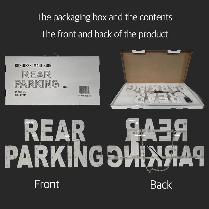 EPL REAR PARKING White, Led 2G Blinking Sign, Eye-Catching, Super Bright, 11"x24", Remote & Motion, Business decor, Storefront display