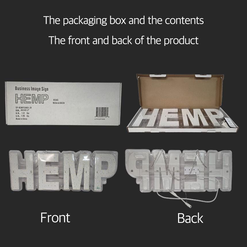 EPL HEMP Green, Led 2G Blinking Sign, Eye-catching, Super Bright, 8"x24", Remote Control, Smoke Shop, CBD Business decor, Storefront display