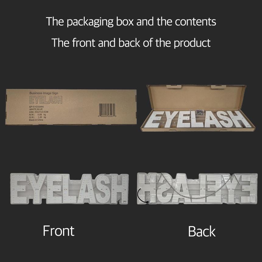 EPL EYELASH Blue, LED 1G On-off Sign, Eye-catching sign, Super Bright, 8"x30", Professional Beauty Studio Business decor, Storefront display