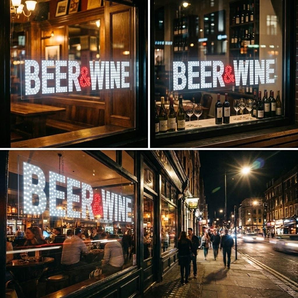 EPL BEER&WINE White/Red, Led 3G Sparkling Sign, Eye-catching, Super Bright, 7"x32", Remote, Business decor, Storefront display, Restauran