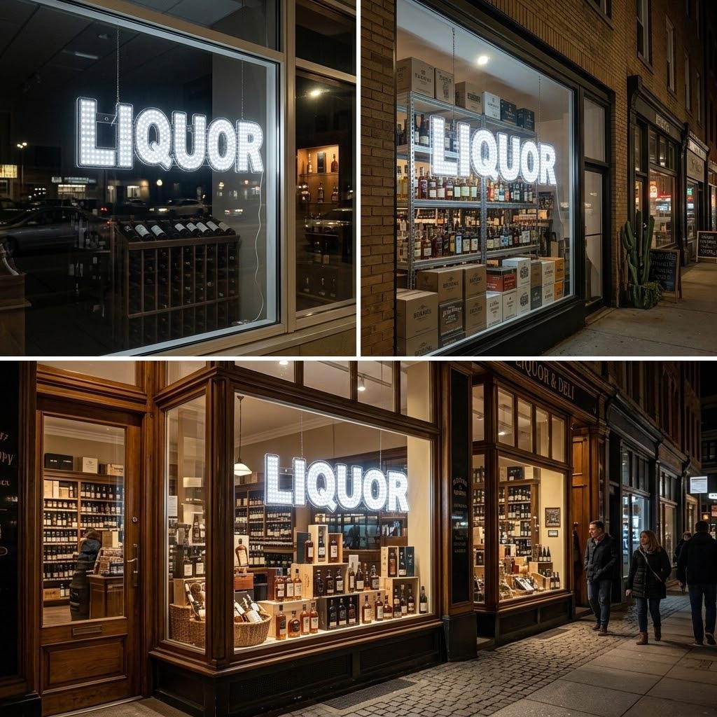 EPL LIQUOR White, LED 2G Blinking Sign, Eye-Catching, Super Bright, 7"x30", Remote, Business decor, Storefront display, Restaurant signage