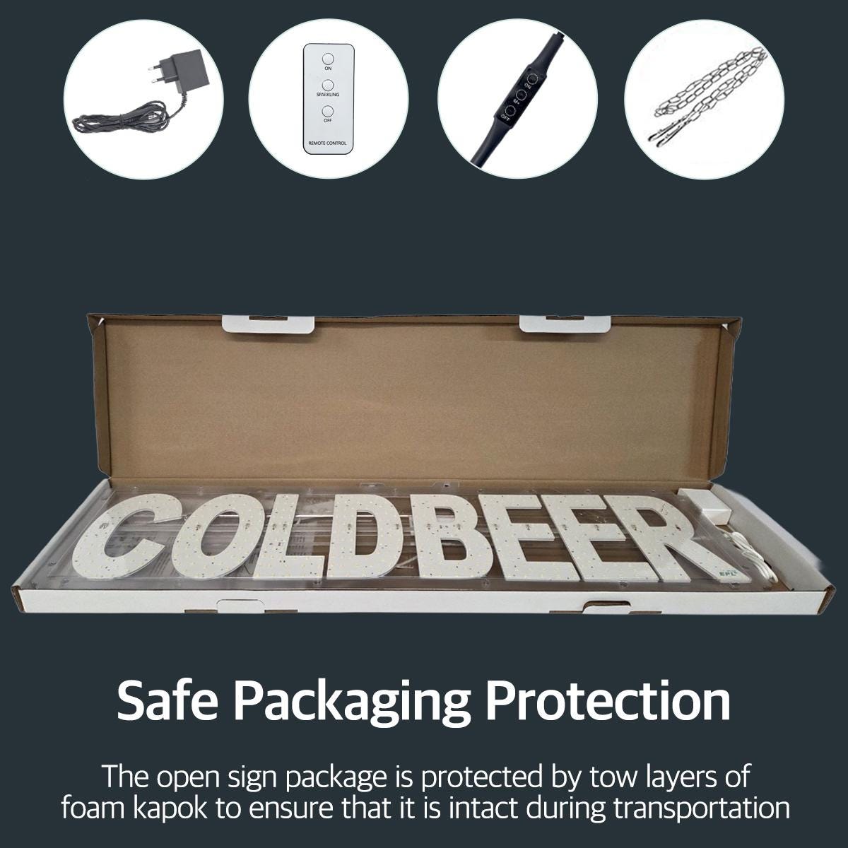 EPL COLDBEER White, LED 2G Blinking Sign, Eye-Catching, Super Bright, 7"x30", Remote, Business decor, Storefront display, Restaurant signage