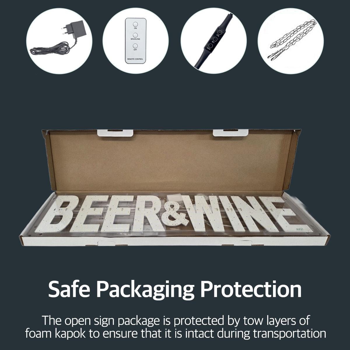 EPL Beer&Wine White/Red, LED 2G Blinking Sign, Eye-Catching, Super Bright, 7"x32", Remote, Business decor, Storefront display, Restaurant