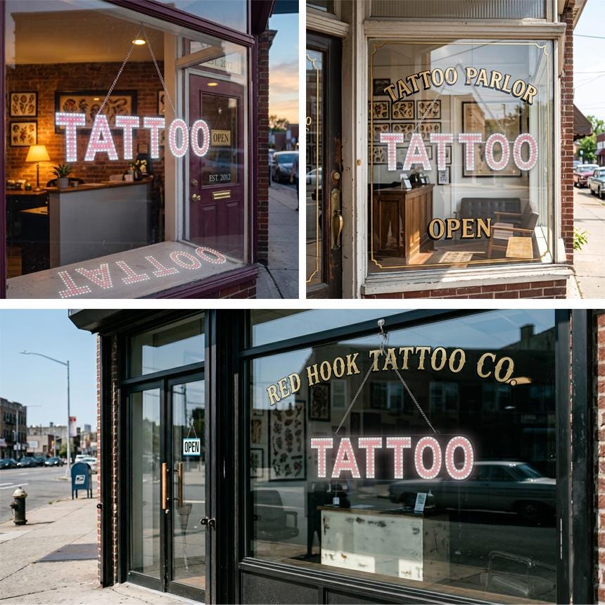EPL TATTOO Red, Led 1G On-off Sign, Eye-catching sign, Super Bright, 7"x30", Ink Studio Decor & Body Art Shop Wall Display, Professional