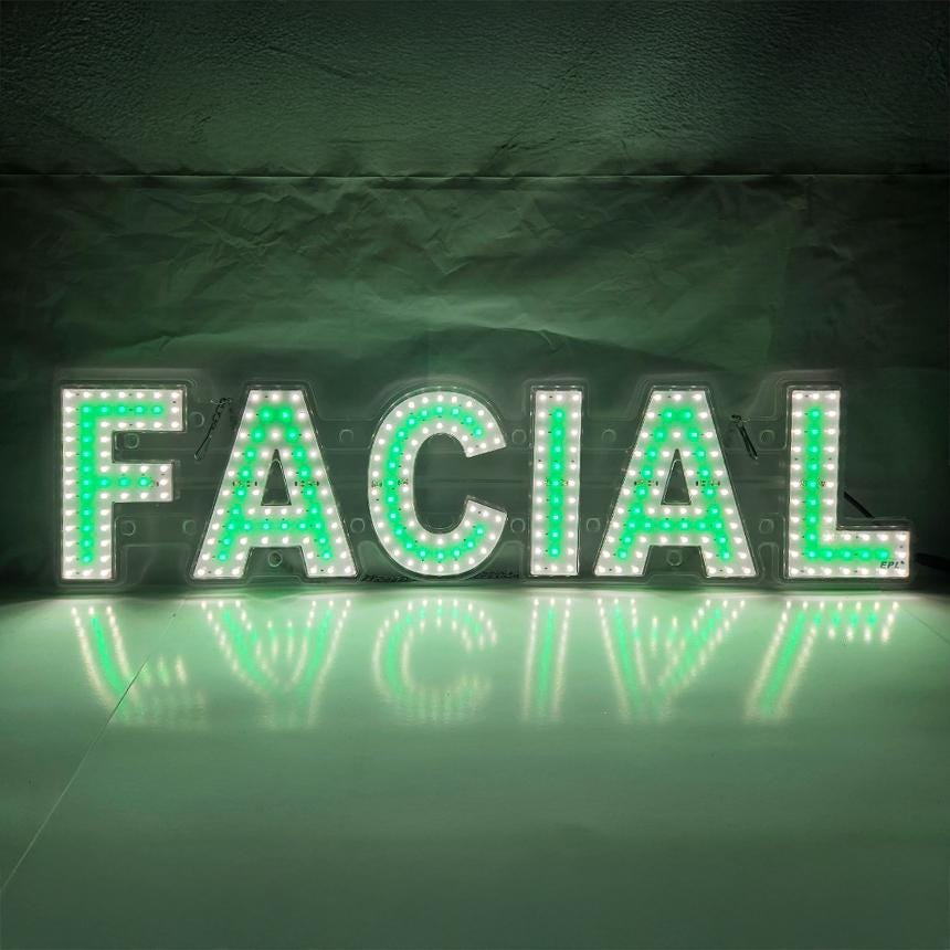 EPL FACIAL Green, LED 1G On-off Sign, Eye-catching, Super Bright, 7"x28", Professional Salon Business decor, Storefront display