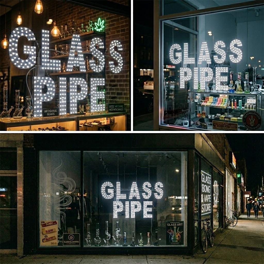 EPL GLASS PIPE White, Led 3G Sparkling Sign, Eye-catching Sign, Super Bright, 13"x22", Remote & Business decor, Storefront display