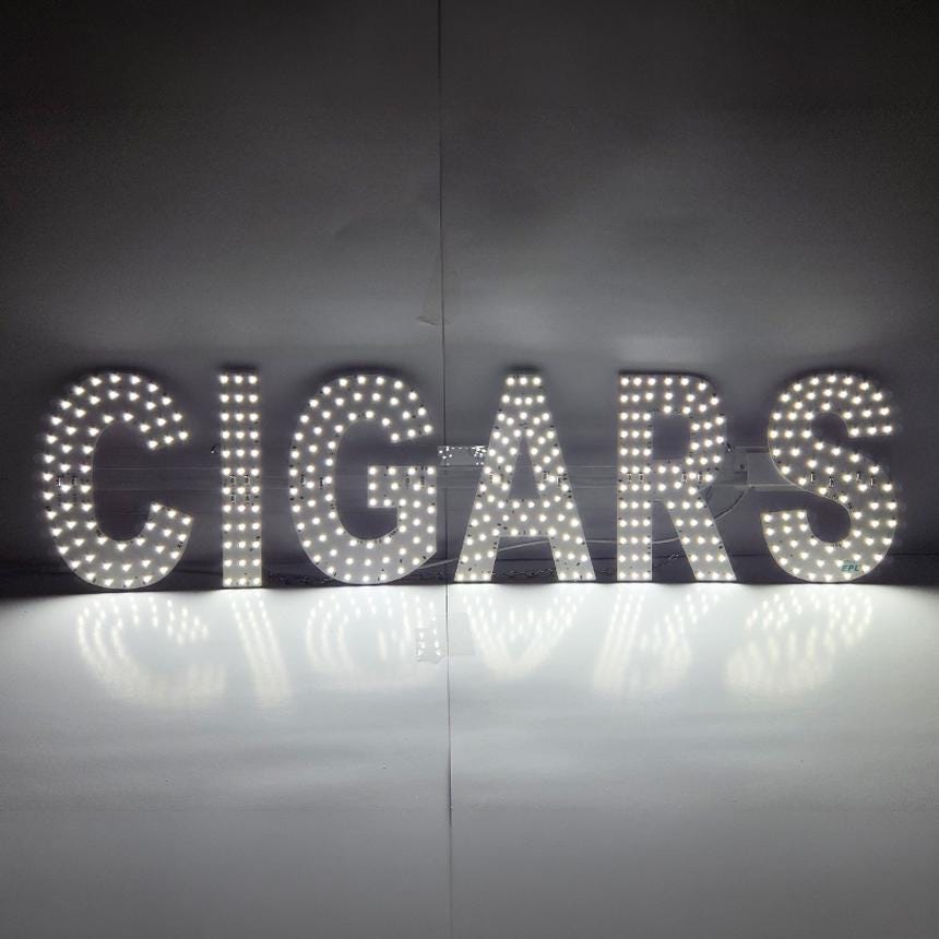 EPL CIGARS White, LED 3G Sparkling Sign, Eye-catching, Super Bright, 8"x32", Remote, Smoke Tobacco Business decor, Storefront display