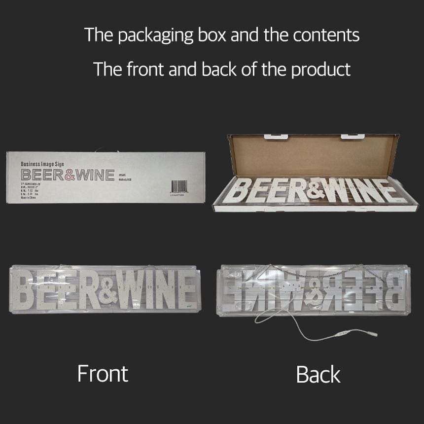 EPL Beer&Wine White/Red, LED 2G Blinking Sign, Eye-Catching, Super Bright, 7"x32", Remote, Business decor, Storefront display, Restaurant
