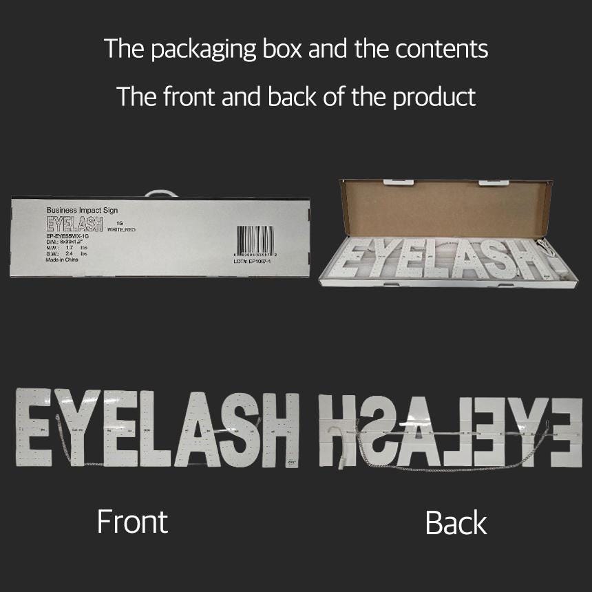 EPL EYELASH Red, LED 1G On-off Sign, Eye-catching sign, Super Bright, 8"x30", Professional Beauty Studio Business decor, Storefront display