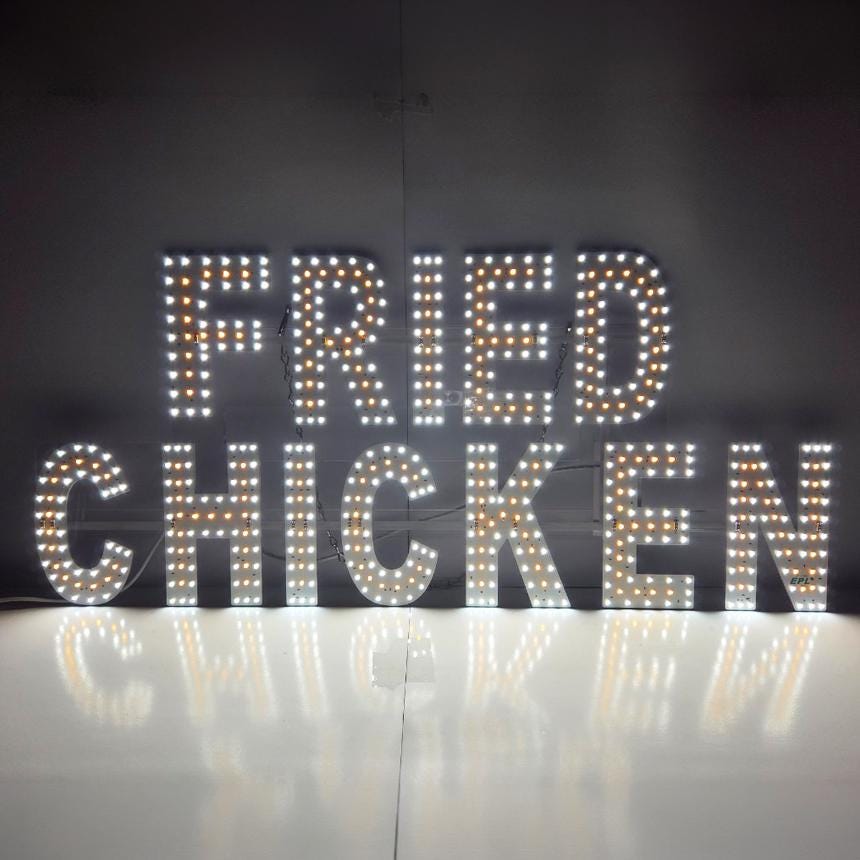 EPL FRIED CHICKEN Yellow, Led 2G Blinking Sign, Eye-Catching, Super Bright, 13"x30", Remote, Business decor, Storefront display, Restaurant