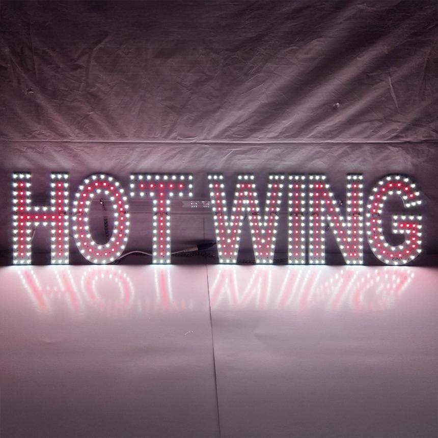EPL HOTWING Red, Led 1G On-Off Sign, Eye-Catching, Super Bright, 7"x32", Storefront Light, Restaurant Food Cafe Window Hanging Display